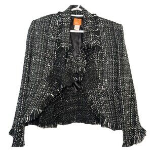 Hearts of Palm Black White Tweed Fringe Cropped Jacket Blazer Size 6